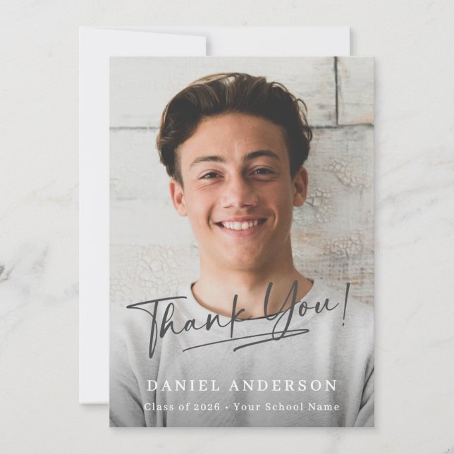Modern Photo Script Graduation Thank You Card (Devant)