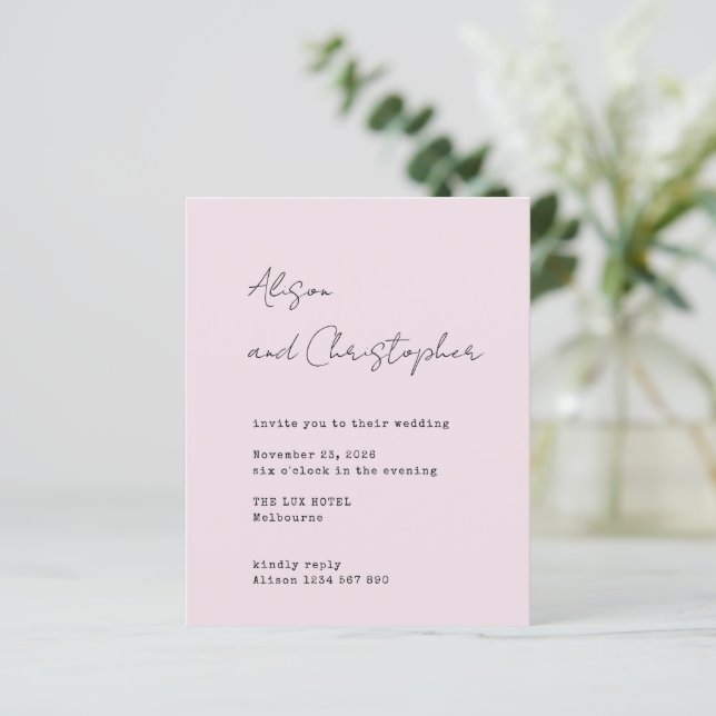 Modern Pink Elegant Script Wedding Invitation (Debout devant)