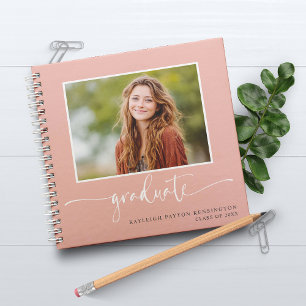 Modern Pink Graduation Livre d'invité avec photo