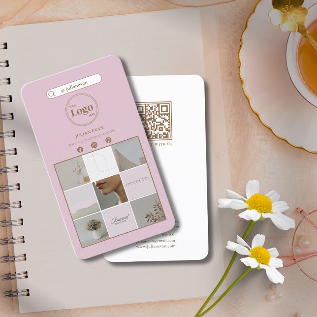 Modern Pink Instagram Photo Carte de visite (Modern Pink Instagram Photo Collage Business Card)