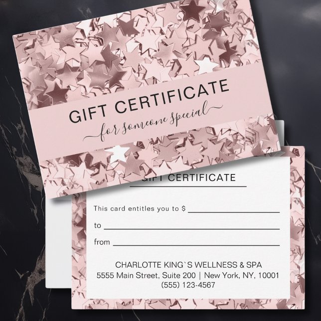 Modern Pink Stars Certificat cadeau d'entreprise (Modern Pink Stars BUSINESS GIFT CERTIFICATE)