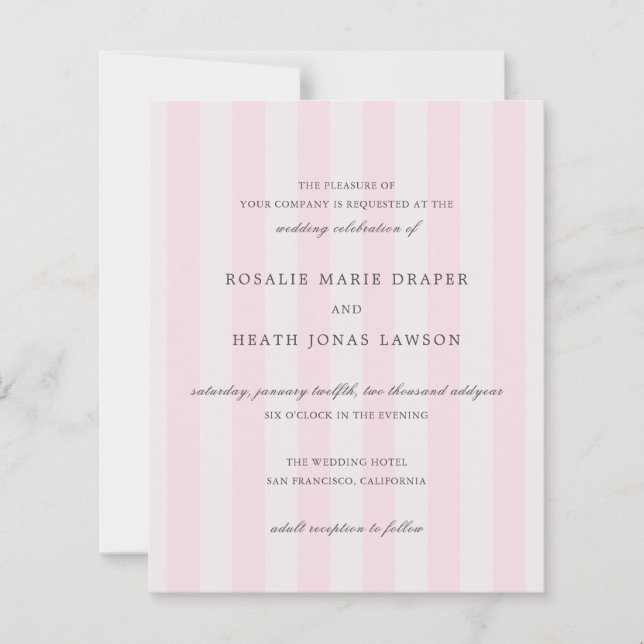 Modern Pink Stripes Elegant Budget Wedding Invite (Devant)