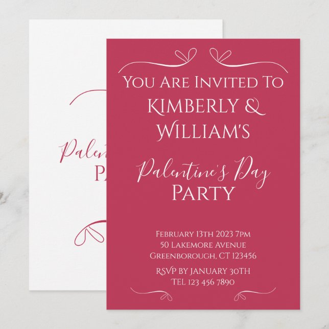 Modern Pink White Palentine's Day Party Invitation (Devant / Derrière)
