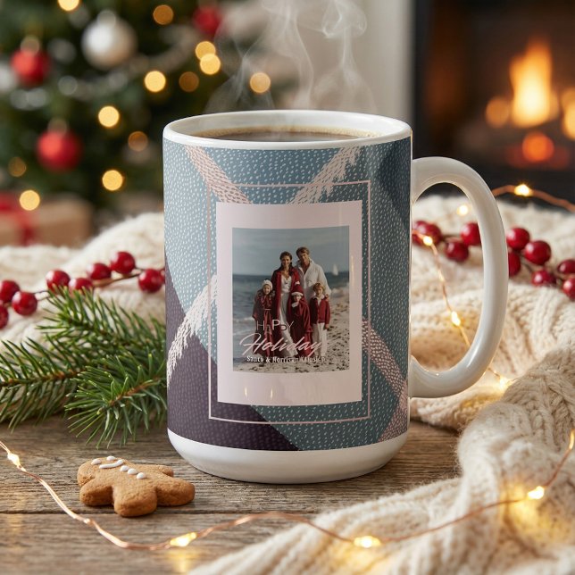 Modern Plaid Rustic Photo Christmas coffee mug (Créateur téléchargé)