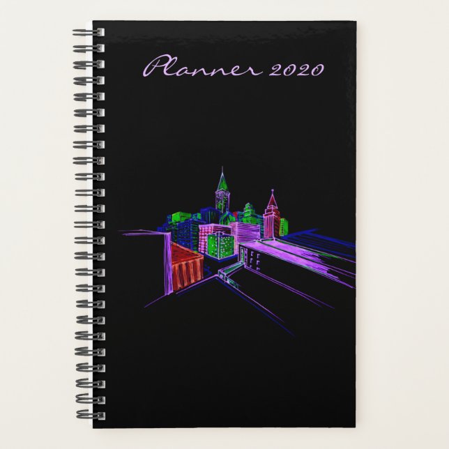 Modern Planner 2020 Black Vibrant City Art (Devant)
