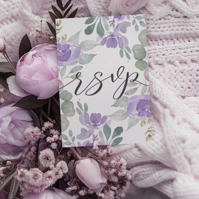 Modern Purple Floral Wedding RSVP (Créateur téléchargé)