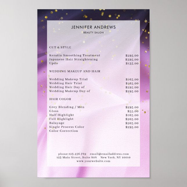 Modern, Purple Glitter Salon Price List Poster (Devant)