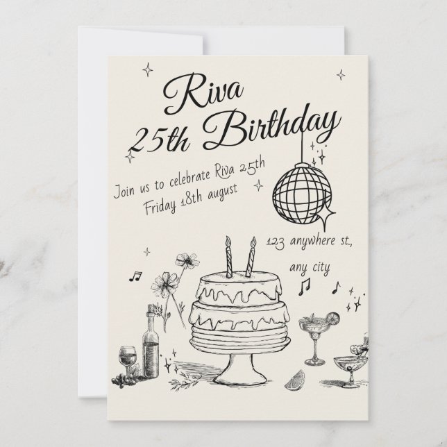 Modern Quirky Hand Drawn Party Invitation (Devant)