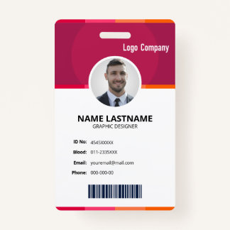 Modern Red ID Identification Card Photo Badge