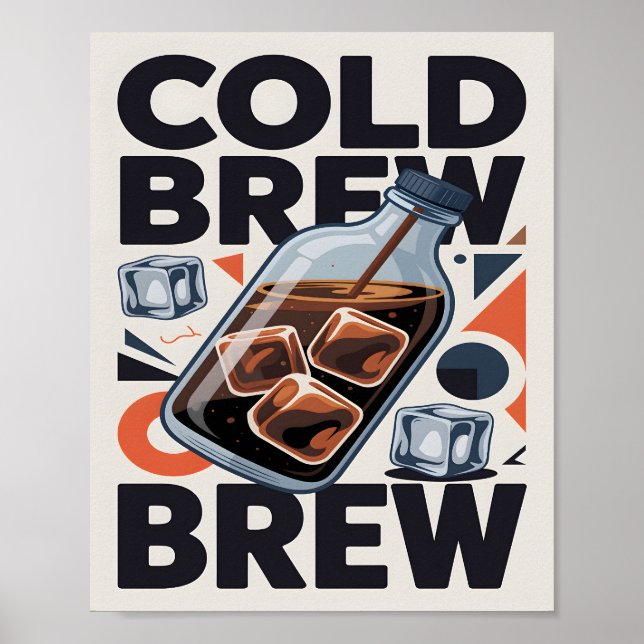 Modern Retro Cold Brew Coffee Art Print Poster (Devant)