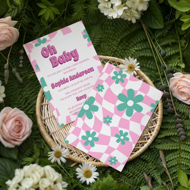 Modern Retro Pastel Oh Baby Shower Invitation (Créateur téléchargé)