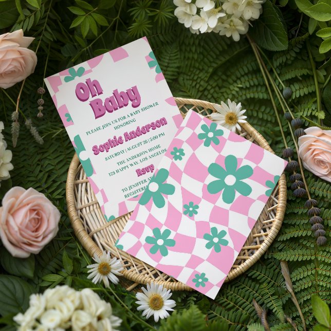 Modern Retro Pastel Oh Baby Shower Invitation (Créateur téléchargé)