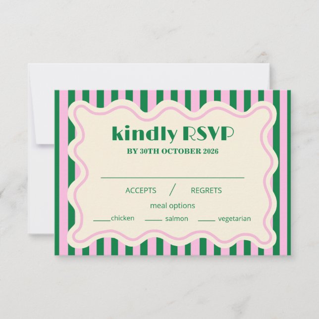 Modern Retro Striped Wedding RSVP Card (Devant)