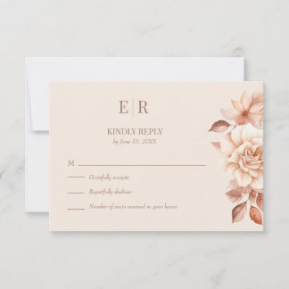 Modern Rose Gold Floral Monogram Wedding RSVP Card