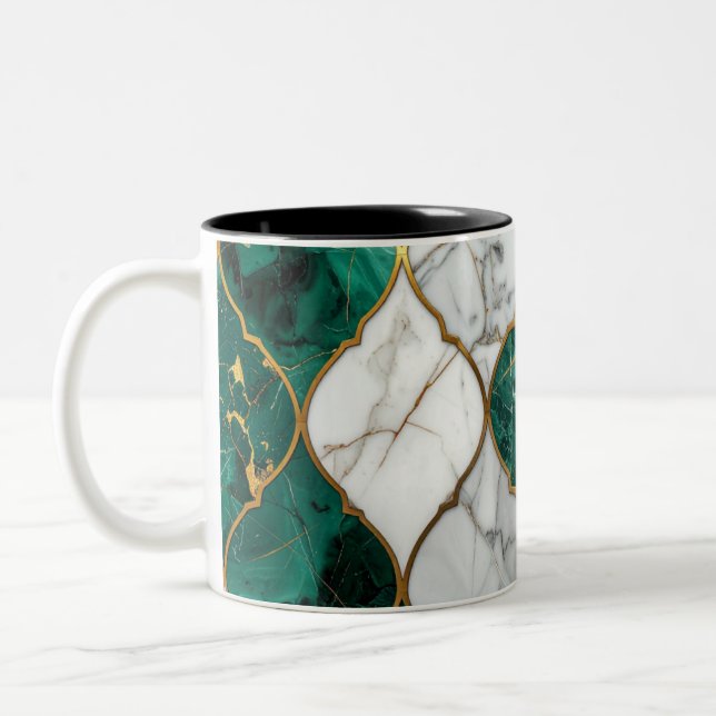 Modern Royal Emerald Green Mosaic & Gold MUG (Gauche)