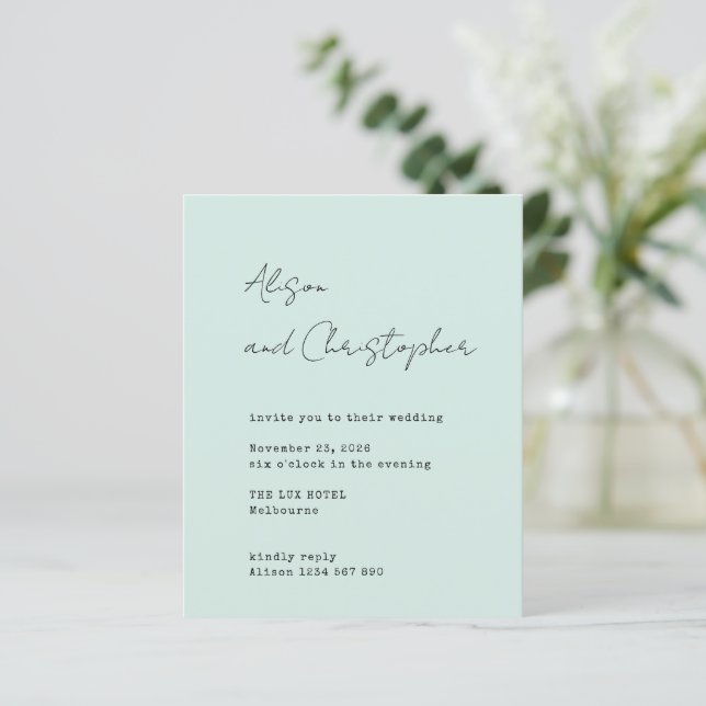 Modern Sage Elegant Script Wedding Invitation (Debout devant)