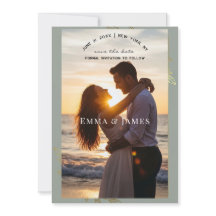 Modern Sage Green Gold Botanical Save the Date