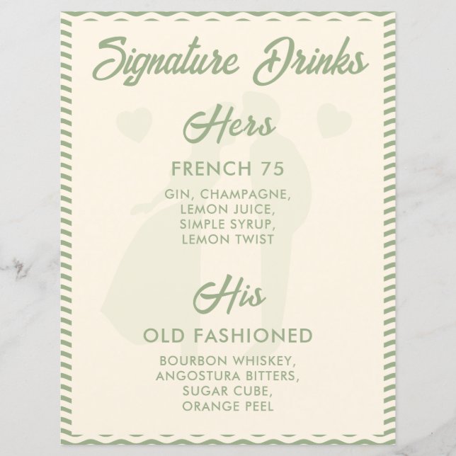 Modern Sage Green Signature Drinks Wedding Sign (Devant)