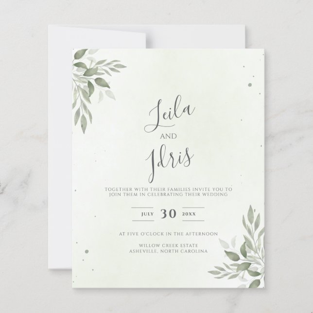 Modern Sage Greenery Budget Wedding Invitation (Devant)