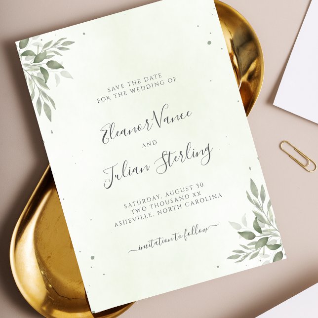 Modern Sage Greenery Wedding Save The Date (Créateur téléchargé)