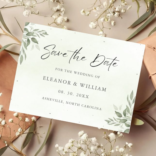 Modern Sage Greenery Wedding Save the Date Card (Créateur téléchargé)