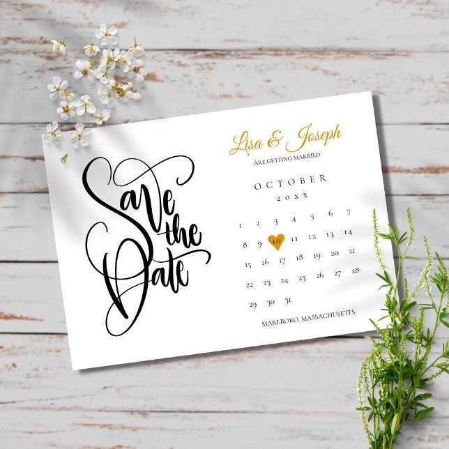 Modern Save the Date Calendar Gold Love Heart (Créateur téléchargé)