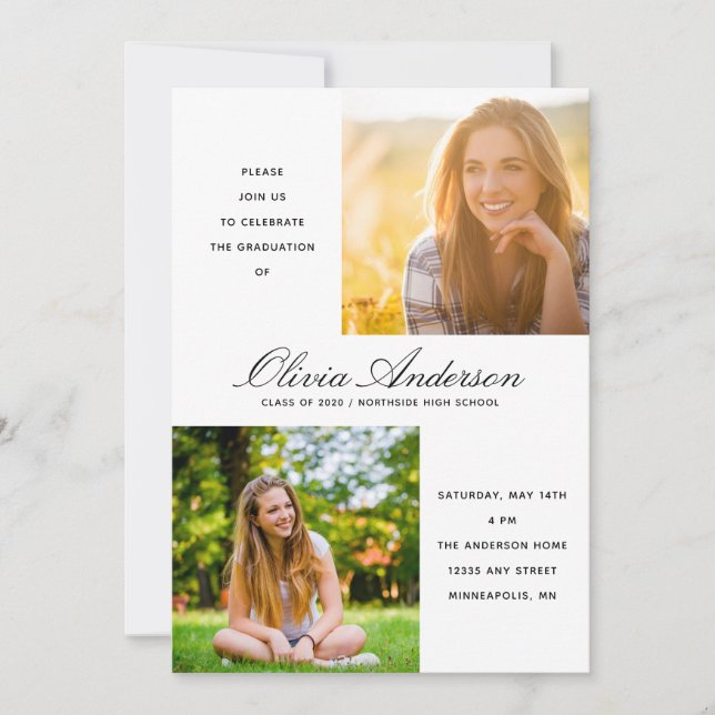 Modern Script 2 Photo Graduation Party Invitation (Devant)