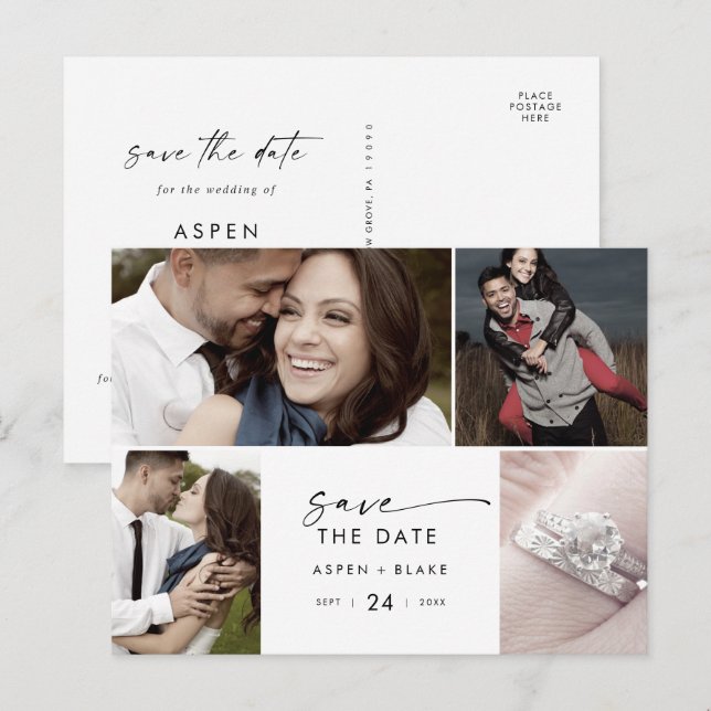 Modern Script 4 Modèle photo Enregistrer la date (Devant / Derrière)