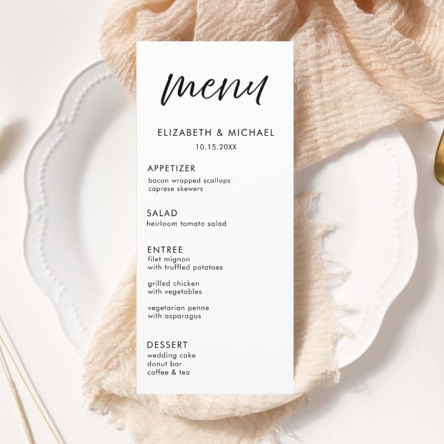 Modern Script Black & White Wedding Reception Menu (Créateur téléchargé)