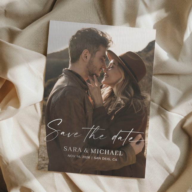 Modern Script Elegant Wedding Photo Save The Date (Créateur téléchargé)