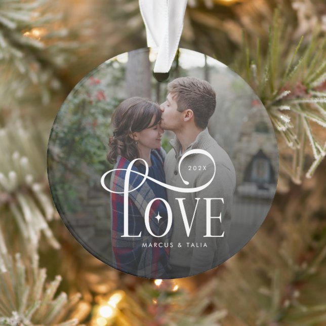 Modern Script Love Custom Engaged Couples Photo (Arbre)