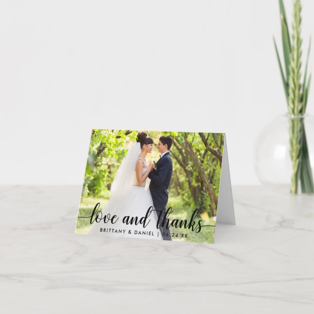 Modern Script Love et Merci Couple Mariage Note (Devant)