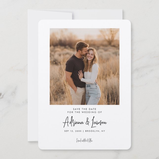 Modern Script Minimal Wedding Photo Save the Date (Devant)