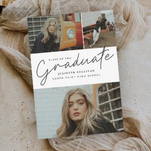 Modern Script Photo Collage Graduation Invitation