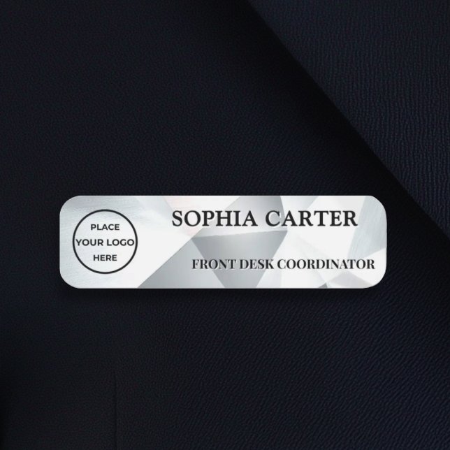 Modern Silver Geometric Name Badge Custom (Créateur téléchargé)