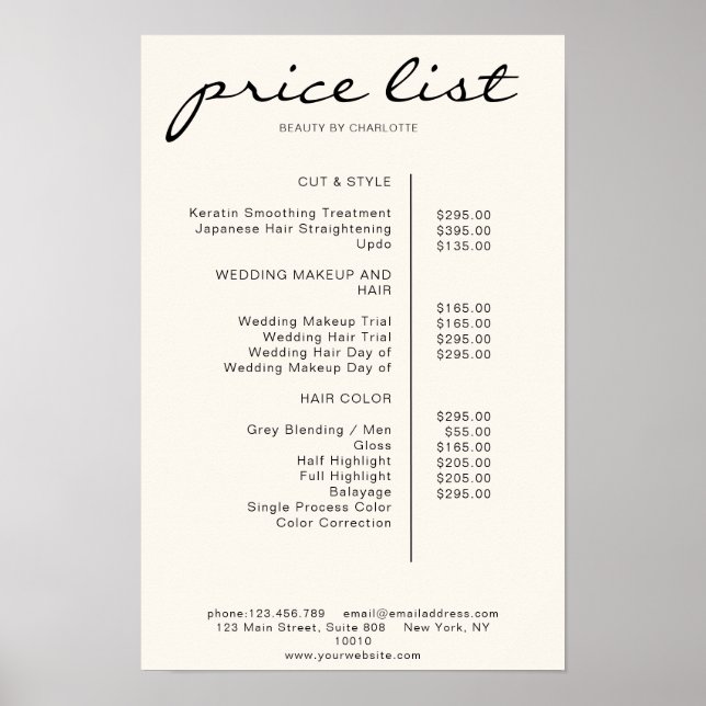 Modern Simpel Price List Poster (Devant)