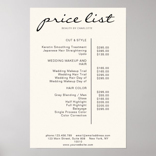 Modern Simpel Price List Poster (Devant)