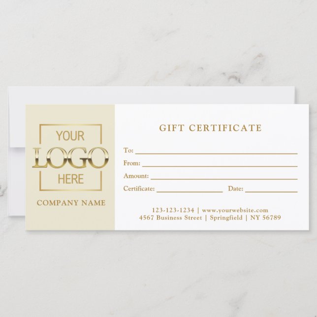 Modern Simple Beige Business Logo Gift Certificate (Devant)
