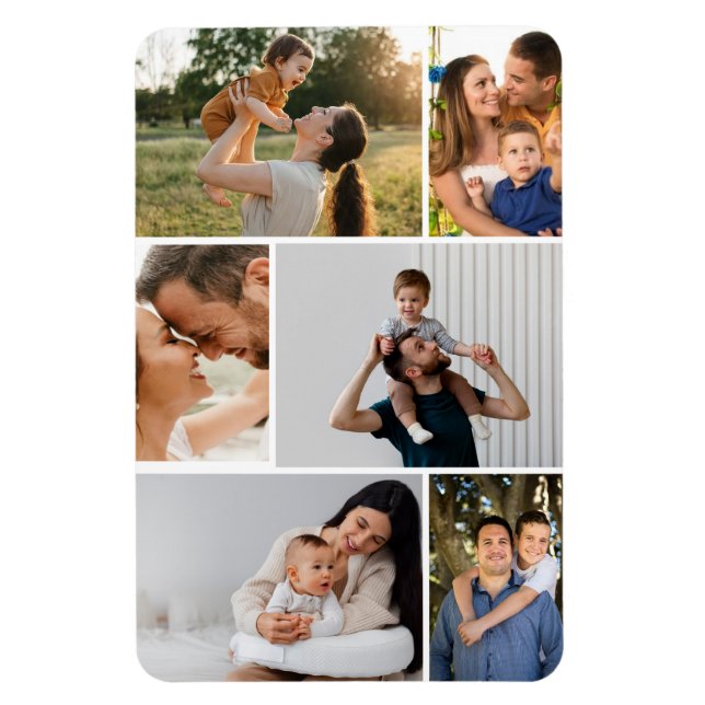Modern Simple Custom 6 Photo Collage Magnet (Vertical)