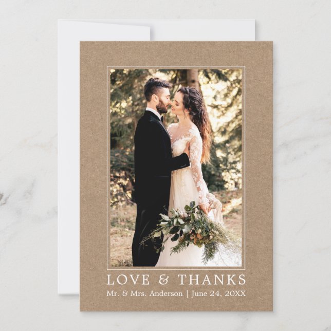 Modern Simple Love Merci Mariage Photo Kraft (Devant)