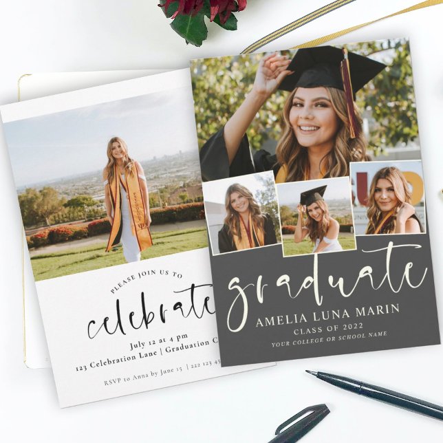 Modern Simple Photo Collage Graduation Invitation (Créateur téléchargé)