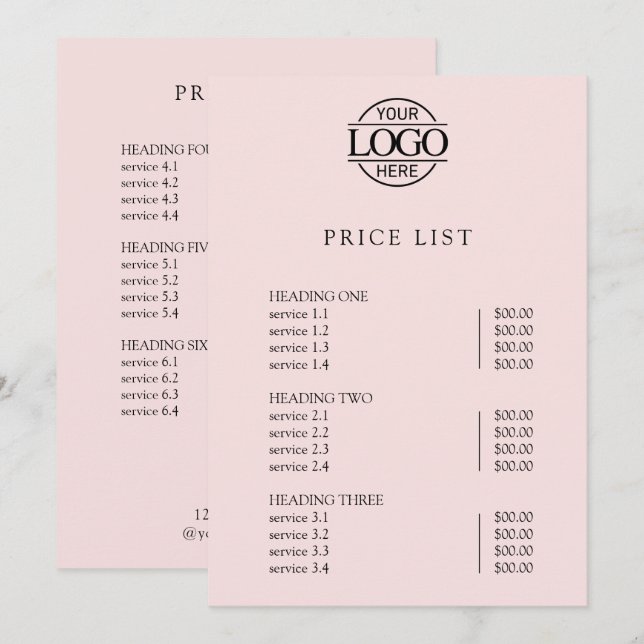 Modern Simple Professional Logo Menu Price List (Devant / Derrière)