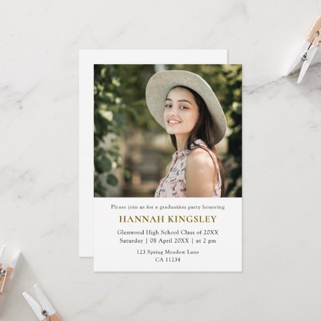 Modern Single Photo Girl Graduation Invitation (Devant/Arrière en situation)