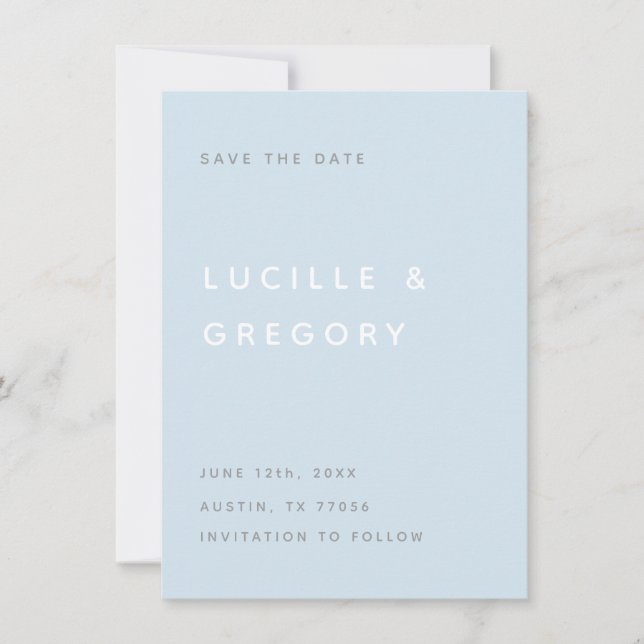 Modern Sky Blue Editorial All Caps Save the Date (Devant)