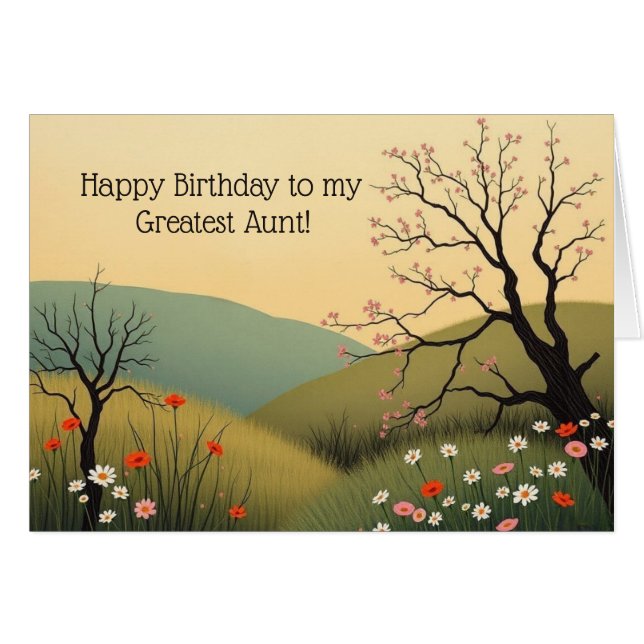 Modern Spring Meadow Birthday Card for Great Aunt (Devant horizontal)