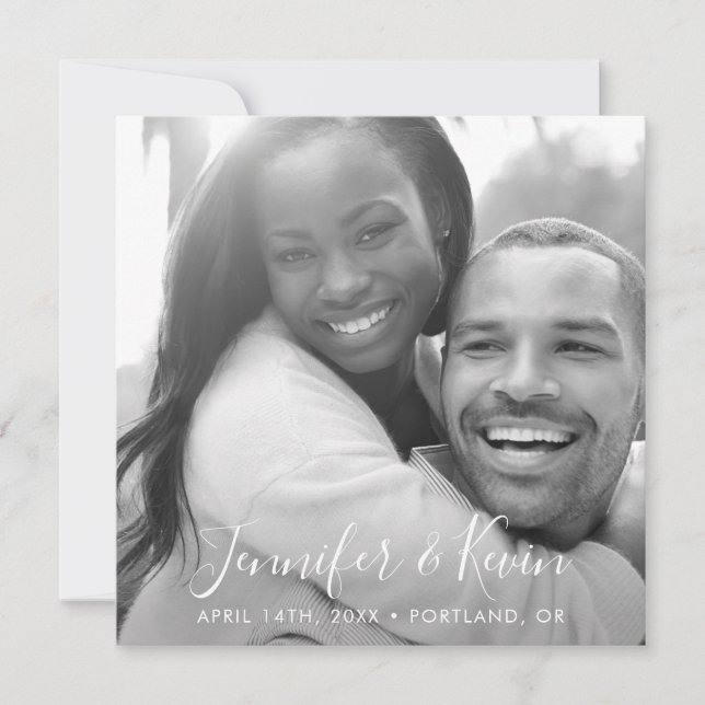 Modern Square Save the Date B/W Photo Card (Devant)