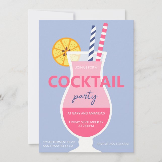 Modern summer cocktail birthday party invitation (Devant)