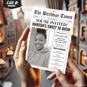 Modern Sweet 16 Invitation avec le journal du prog