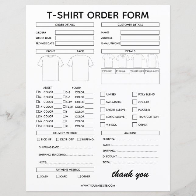Modern T-Shirt Order Form For Small Business (Devant)