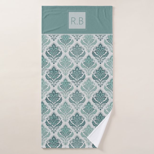 Modern Teal Nordic Damask (Serviette de bain)